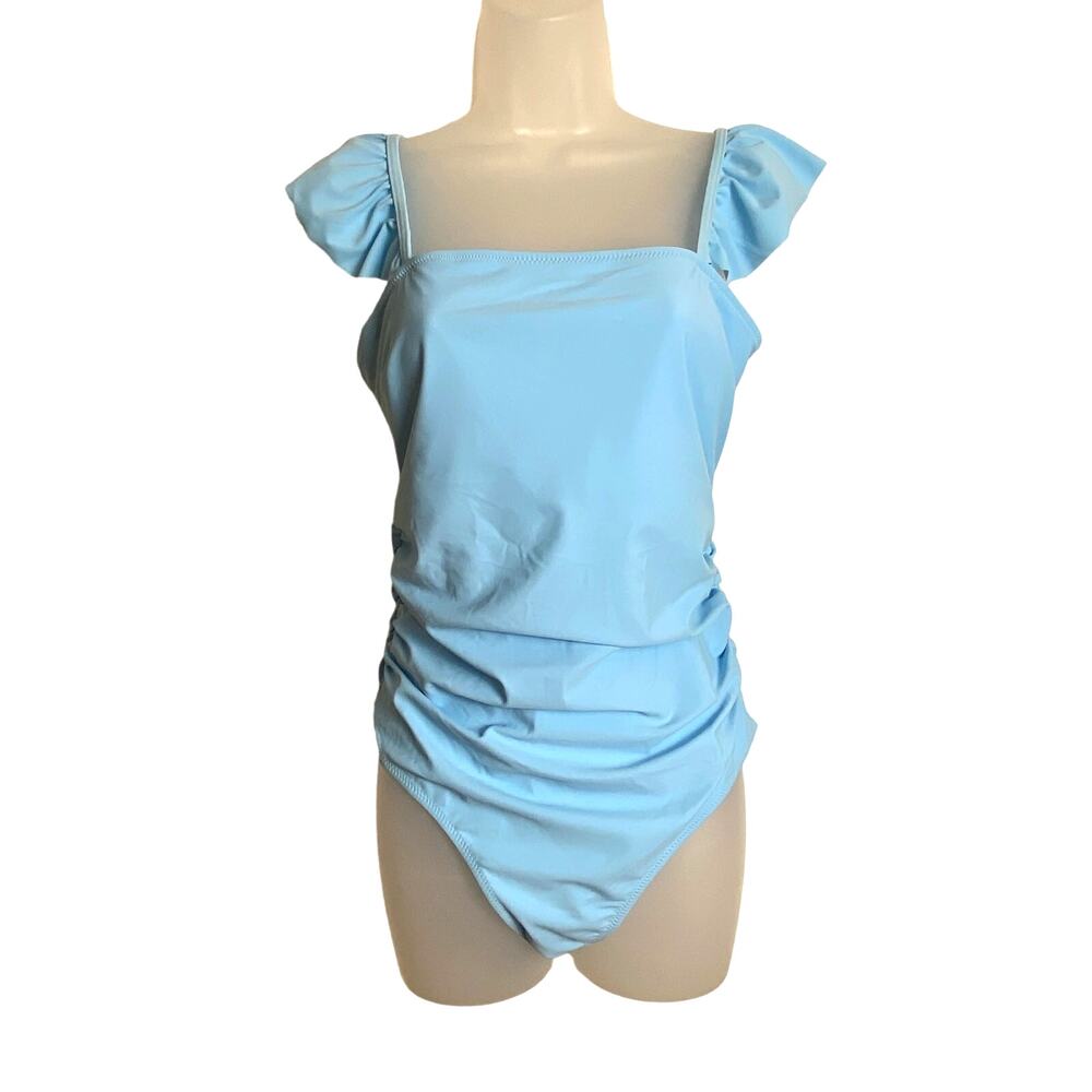 Hilinker Blue Ruffle Strap Ruched-Side One-Piece Swimsuit Women's Size Large